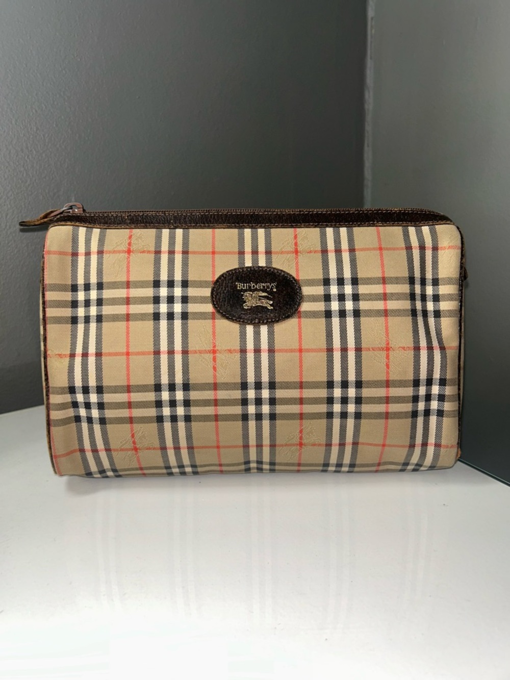 Vintage Burberry Nova Check Canvas Clutch Bag